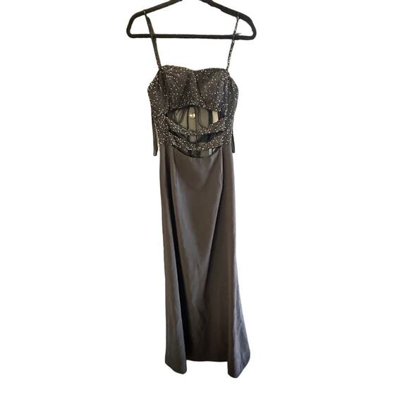 Vintage Black Sequin Spaghetti Strap Evening Prom Midi Dress Size 8 - Picture 1 of 8
